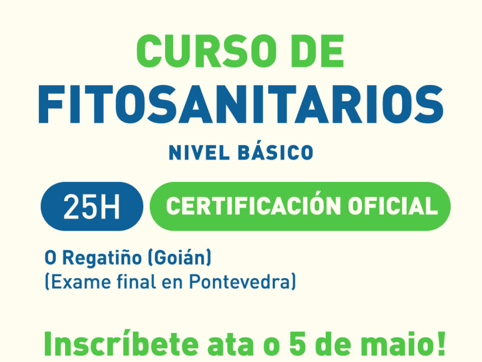 A Feira de Cultivos do Baixo Miño sementa coñecemento cun curso básico de aplicación de fitosanitarios

Concello e acuBam impulsan esta formación para reforzar a capacitación e a seguridade de persoas traballadoras e veciñanza

Impartirase entre maio e xuño con exame final en Pontevedra e certificación oficial. Inscrición aberta ata o 5 de maio, con prazas limitadas

Tomiño, 27 de abril de 2026.- O futuro do campo tamén se cultiva nas aulas. A Feira de Cultivos do Baixo Miño dá un paso máis alá da exposición e a dinamización do sector para apostar pola formación especializada cun curso de aplicación de produtos fitosanitarios nivel básico dirixido a profesionais e persoas interesadas en adquirir ou mellorar as súas competencias neste ámbito e obter a certificación oficial, obrigatoria para poder mercar e aplicar praguicidas.
A formación, organizada polo Concello de Tomiño en colaboración coa Asociación de Cultivos do Baixo Miño (acuBam), desenvolverase previsiblemente entre a segunda quincena de maio e a primeira de xuño, cun total de 25 horas repartidas en cinco sesións de cinco horas, que terán lugar os venres en horario de tarde (16.00 a 21.00 h) e os sábados pola mañá (09.00 a 14.00 h). As datas orientativas son os días 22, 23, 29 e 30 de maio, e o 5 de xuño.
O curso, subvencionado de forma parcial polo Concello, impartirase no Centro de Formación Ocupacional “O Regatiño”, en Goián, e terá un custo de 100 euros por persoa, incluíndo clases, póliza de seguro de accidentes e taxas de exame, cunha segunda oportunidade no caso de non superar a primeira proba. 
As probas de avaliación celebraranse en Pontevedra, en horario de mañá, os venres 12 ou 26 de xuño. O prazo de inscrición permanecerá aberto ata o martes 5 de maio e as prazas serán limitadas e poderá formalizarse a través da web da Feira de Cultivos do Baixo Miño.
A alcaldesa de Tomiño, Sandra González, destacou a importancia de incorporar a formación como eixo estratéxico dentro da feira. “Queremos que esta cita sexa tamén unha oportunidade para medrar como sector, para gañar en profesionalización e para afrontar con garantías os retos que ten por diante o noso agro. Apostar pola formación é apostar por un rural máis preparado e con máis futuro”, resaltou.
Pola súa banda, a presidenta de acuBam, Nuria Castro, puxo en valor a utilidade práctica desta iniciativa, xa que “este tipo de cursos son fundamentais para o día a día das explotacións. Non só permiten cumprir coa normativa, senón tamén traballar con máis seguridade, máis coñecemento e maior respecto pola contorna”.
Con esta proposta, a Feira de Cultivos do Baixo Miño consolida o seu papel como espazo de referencia non só para a exhibición e a comercialización, senón tamén para a aprendizaxe e a innovación nun sector clave para a economía e a identidade da comarca.